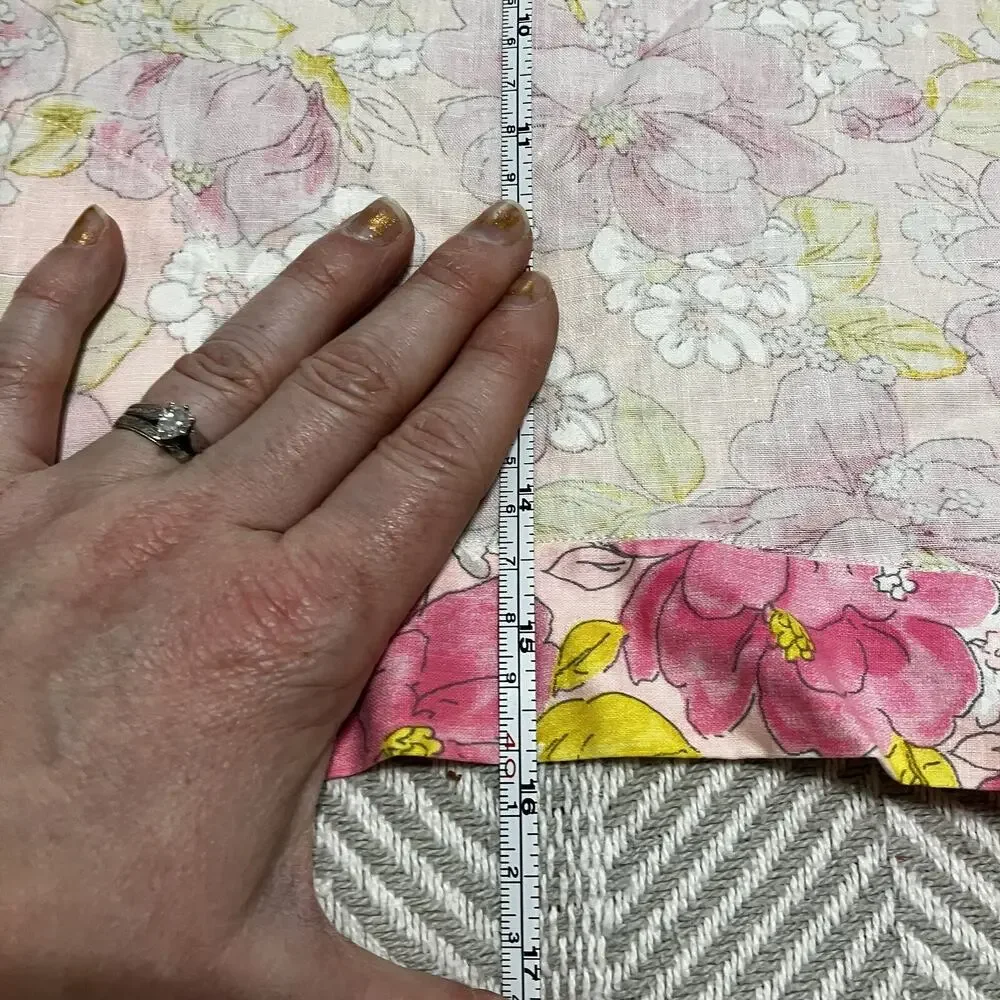 Pink Half Apron 60s Barbie Style Vintage Floral Yellow Ric Rac Pocket Waist Ties